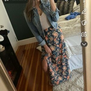 Floral Maxi Skirt - Blue and Orange